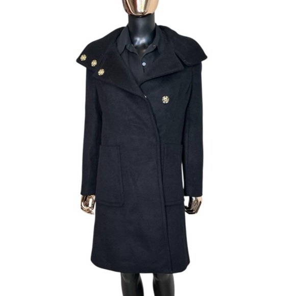 🆕 Ann Taylor Black Wool-Blend Coat XXS (Oversized Fits to SM) Gold Button Front - Picture 8 of 10